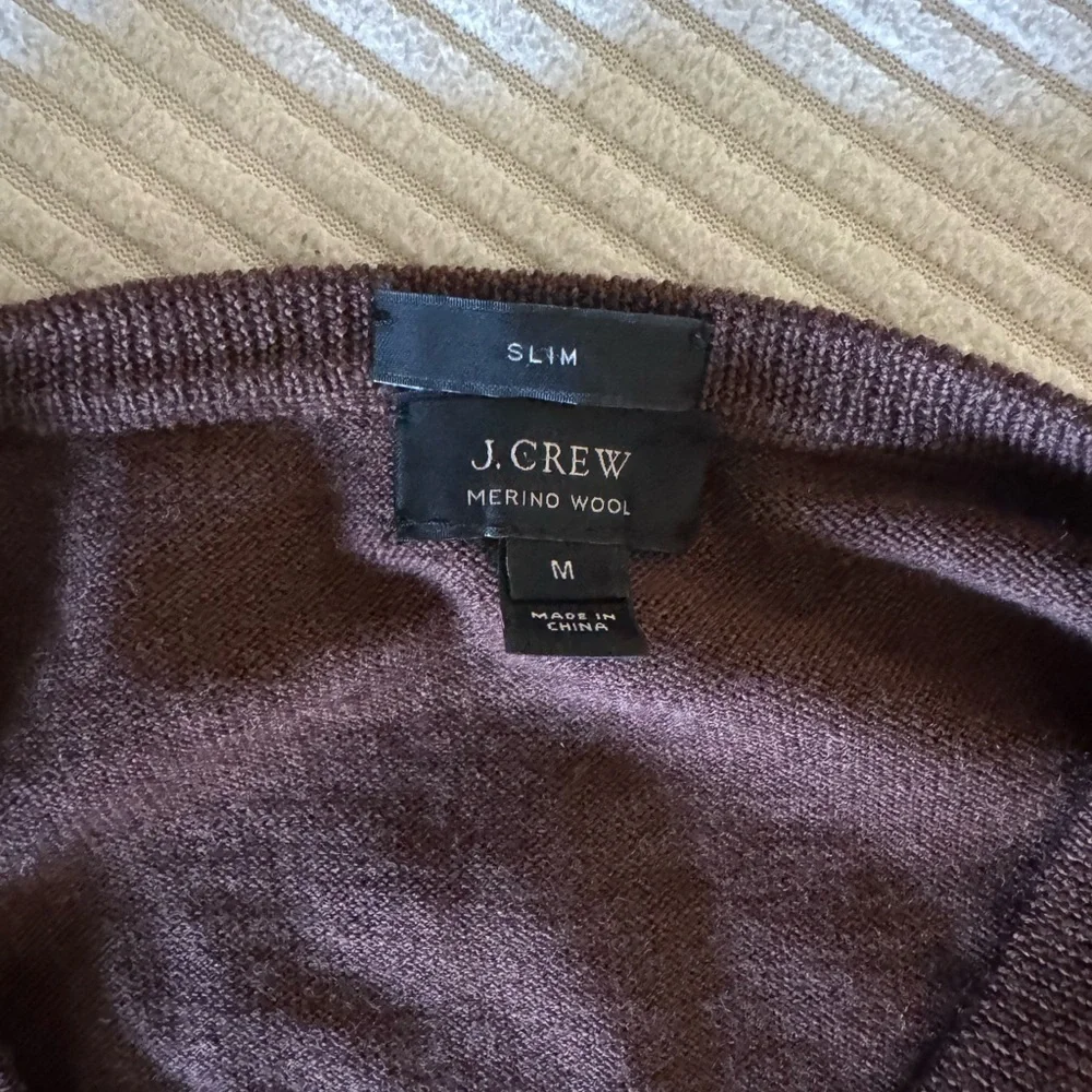 J.Crew Merino Wool V-Neck Sweater Mens Medium Brown Slim Fit Business Casual